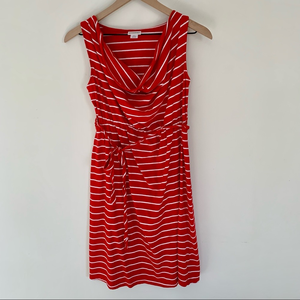 Motherhood Maternity Red & White Striped Dress, S
